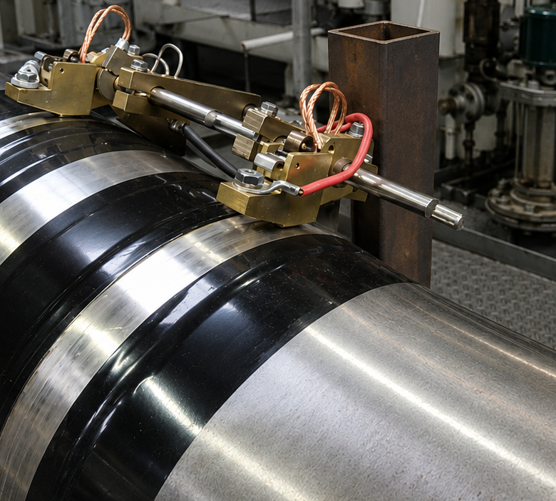 Propeller Shaft Earthing Device — dual slip ring configuration installed on propulsion shaft